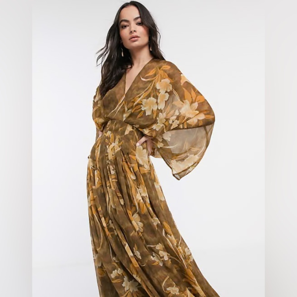 ASOS Floral Brown and Yellow Kimono Dress